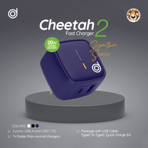 Cheetah2 Signature Series 20W USB-A & Type-C Fast Wall Charger + Type-C to Type-C Cable - Cobalt Blue - digifon